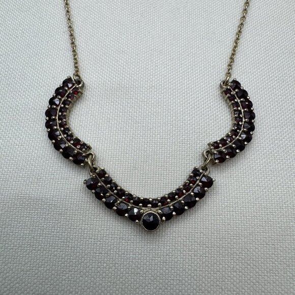 Stunning VTG Sterling Silver Garnet & Agate Set Necklace Earrings Ring Circa 50s - Picture 13 of 16